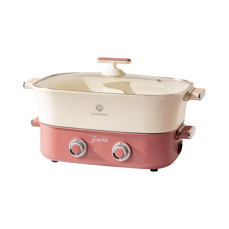 [NEW] Lẩu điện đa năng Liren kiểu tách rời 6.5L – Công suất 2200W, Thiết kế lòng nồi tháo rời, Điều khiển nhiệt kép độc lập, Màu đỏ sa mạc